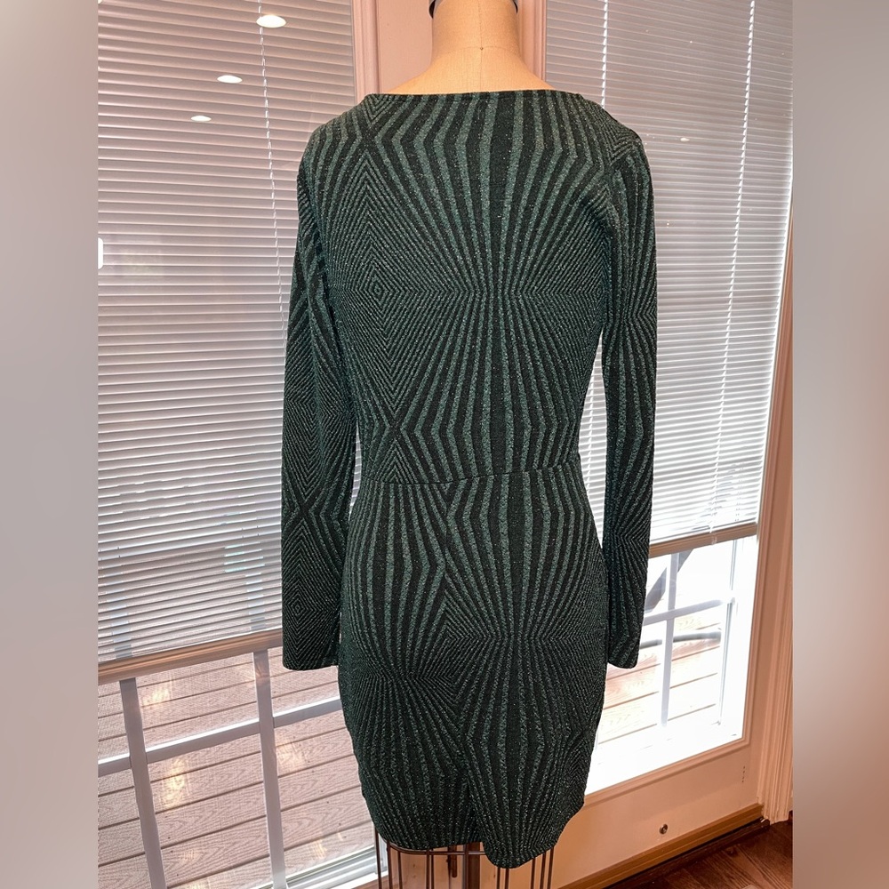 Green Ruched Wrap Dress Small Long Sleeve Bodycon Cocktail Party Dress - Picture 4 of 10